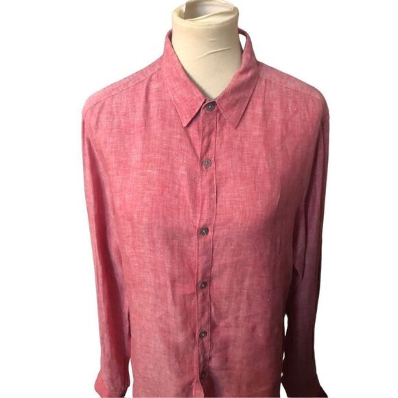 DKNY red/pink and white button down pure linen space dye chambray long sleeves - Picture 4 of 12